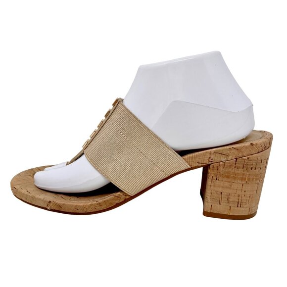 Alex Marie Metallic Gold Cork Heel Toe Peg Sandal Metal Accents 10M - Picture 4 of 9